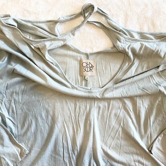 Chaser Casual Oversized Light Blue Strappy Cold Shoulder Long Sleeve Top - Mediu - Picture 3 of 4